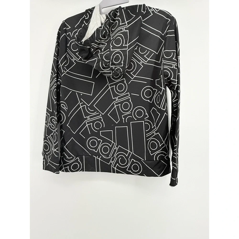 Adidas Hoodie Kids Large‎ Black White Pullover Sweatshirt Tear on Left Sleeve